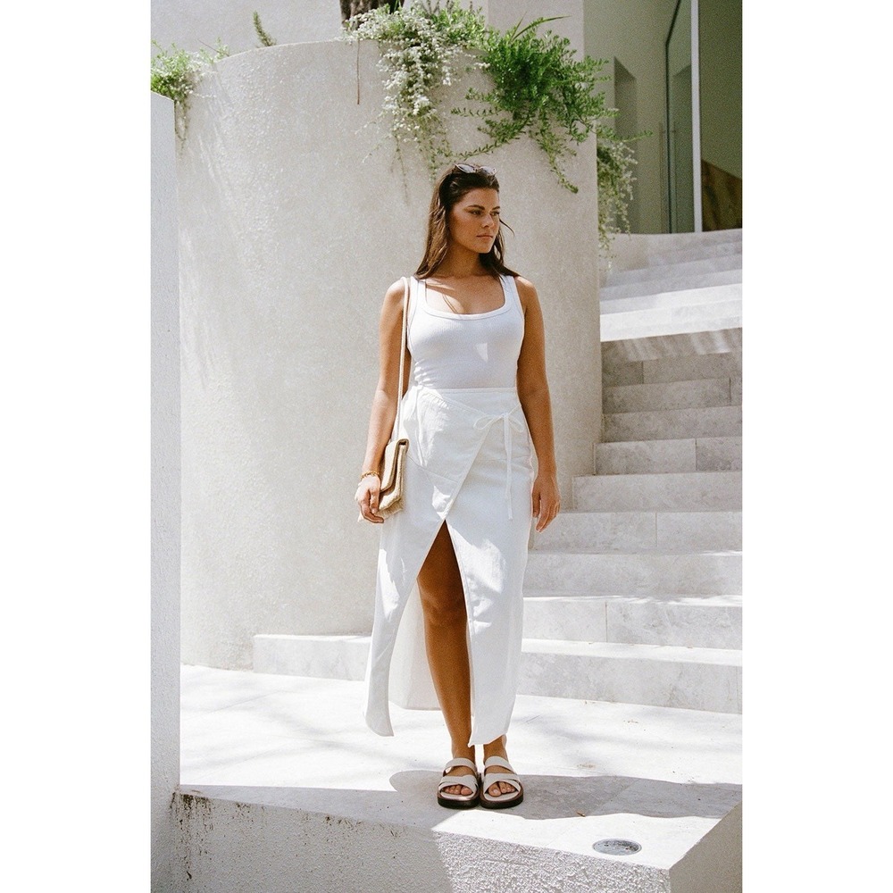 NWT Sabo Haven Wrap Skirt White Cotton Sz 4 (S) Midi Length Vacation Resort Wear - Picture 2 of 10